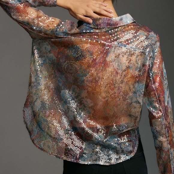 NWT  Pilcro Shrunken Sequin Buttondown Shirt  Medium - Picture 8 of 8